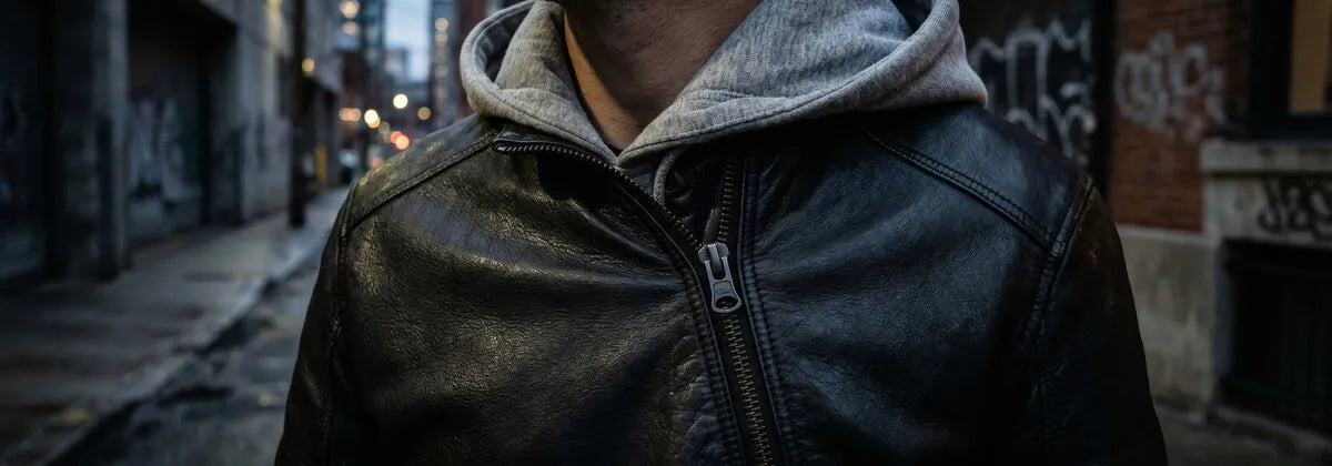 Cazadoras de Cuero con Capucha para Hombre