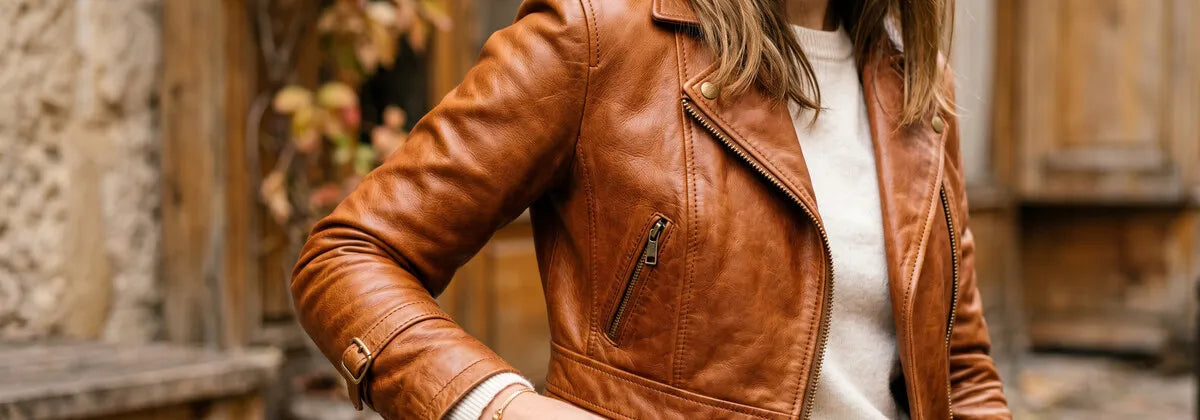 Cazadoras de Cuero Marrón para Mujer