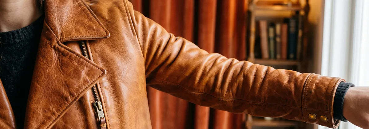 Cazadoras de Cuero Cognac para Mujer