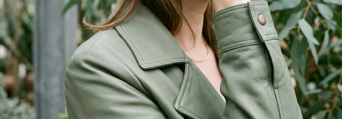 Cazadoras de Cuero Verde para Mujer