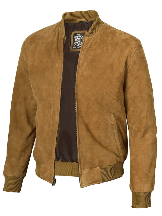 Cazadora Bomber de ante, marrón para hombre