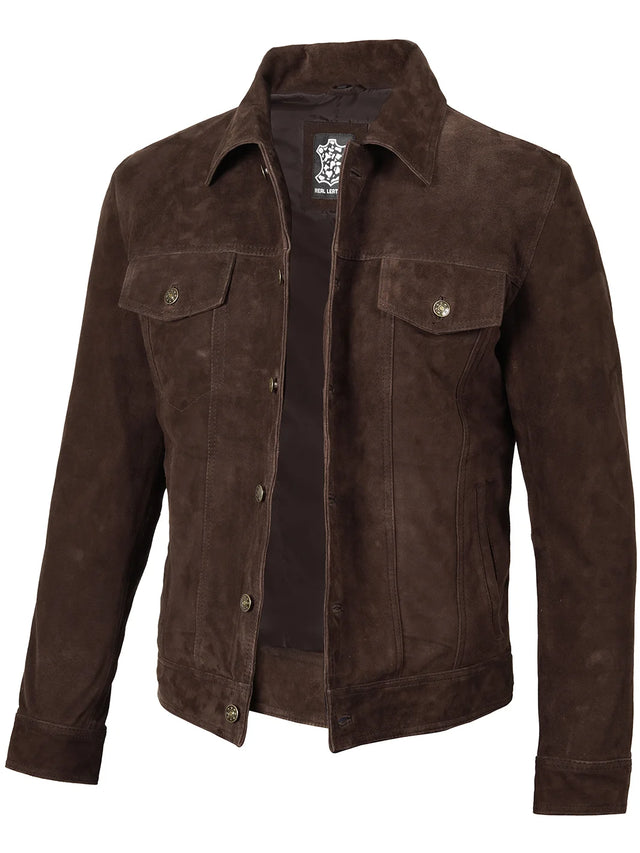 Chaqueta Trucker de ante, marrón oscuro para hombre