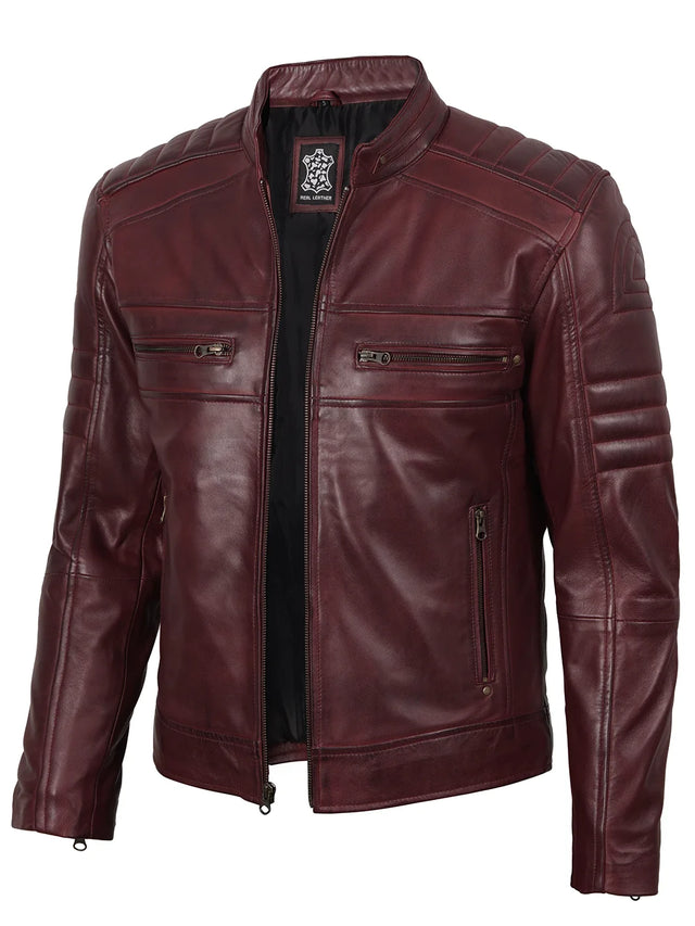 Cazadora Cafe Racer, burdeos para hombre
