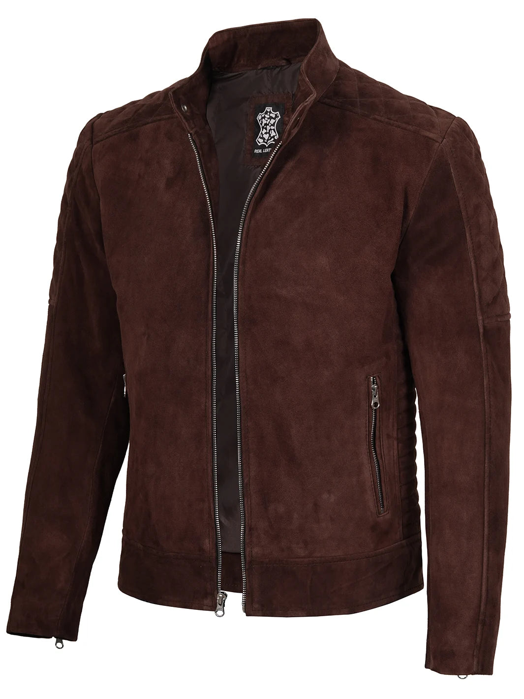 Chaqueta acolchada de ante marrón oscuro para hombre
