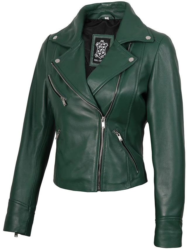 Asymmetrisk biker-skinnjacka g (Mujer)