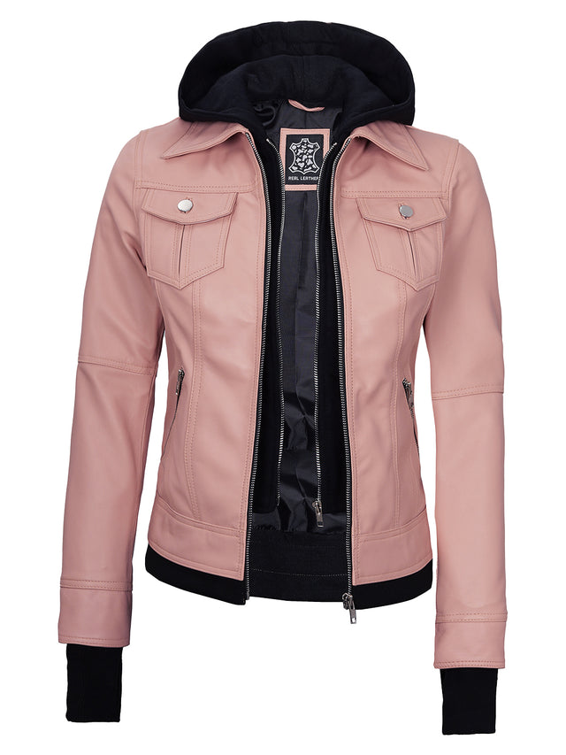 Bomber-skinnjacka med avtagbar huva o (Mujer)