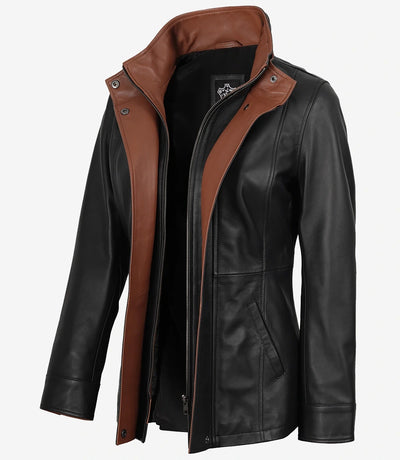 Erin para Mujer Wide Lapel Negro Cazadora de Piel