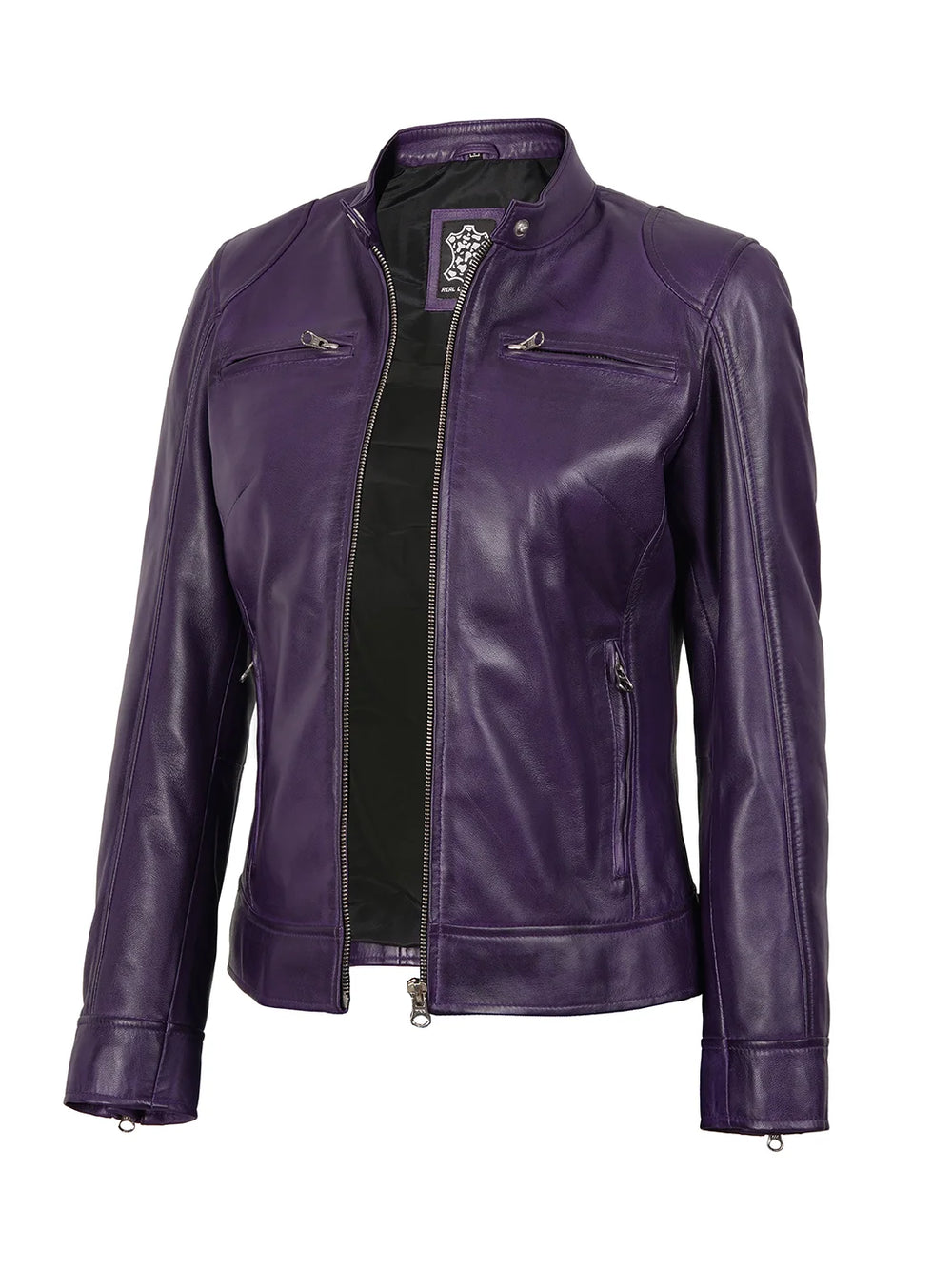 purple leather jacket womens 