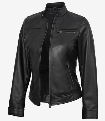 Bickford Negro Piel Genuina estilo Cazadora Biker para Mujer