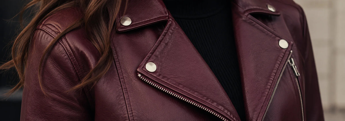 Chaquetas de cuero burdeos para mujer