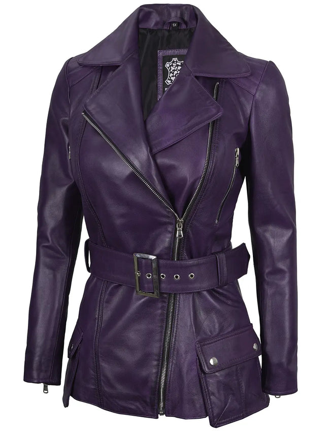 Asymmetrisk biker-skinnjacka l (Mujer)